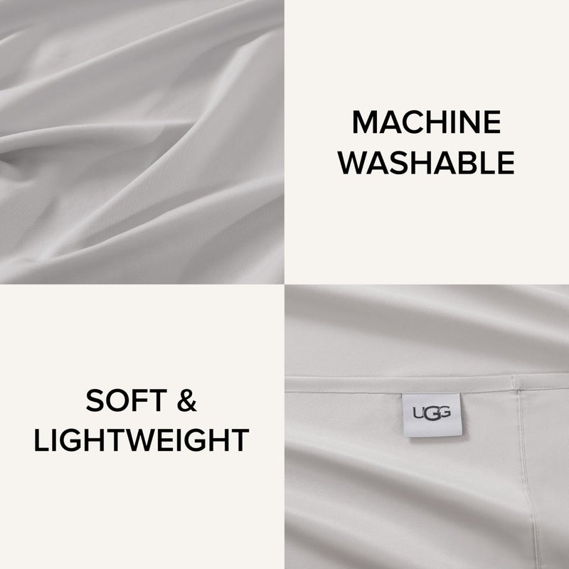 UGG Queen Sheet Set 4-Piece Luxury Cooling Sheets Deep Pockets Premium Bedding with 2 Pillow Shams Hypoallergenic Machine Washable Soft Lightweight Bed Set for Bedroom, Queen, Stone Grey (Hedi) - Image 4